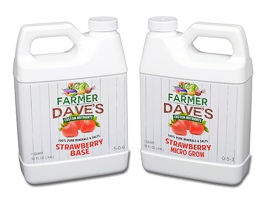 Hydroponic Nutrients - Farmer Dave's Custom Nutrients for Strawberries - 2-Part Base and Grow Liquid Growing System - Highly Concentrated Formula - Great for use in Soil Gardens Too