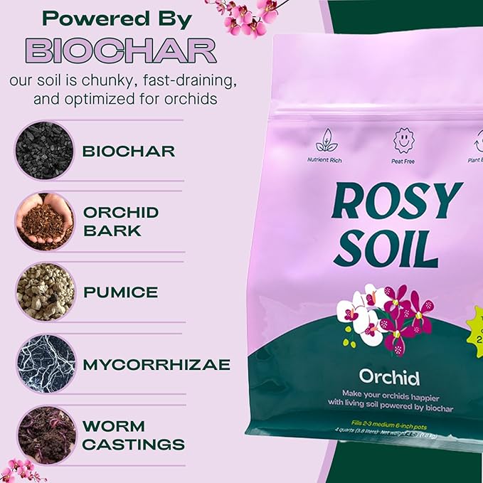 Rosy Soil Aroid (4qts) + Orchid Potting Soil (4qts) Bundle – Peat-Free Biochar-Powered Soil Mix for Aroids &amp Orchids – Superior Aeration Drainage &amp Root Health for Indoor Plants