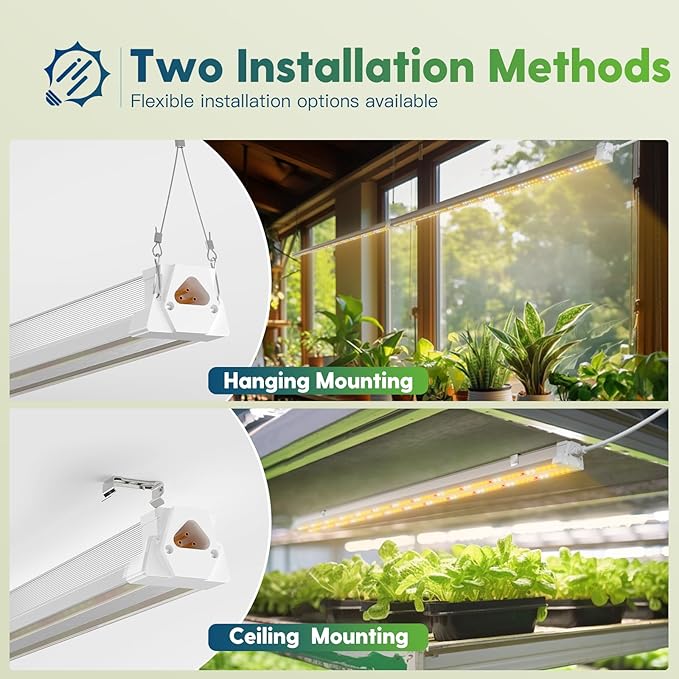 FREELICHT 2 Pack 4FT LED Grow Light with Timer 40W (250W Equivalent) Full Spectrum Grow Lights for Indoor Plants with 9/12/15H Timer Linkable Plant Growing Lamp for Hydroponic Plants Seeding Veg