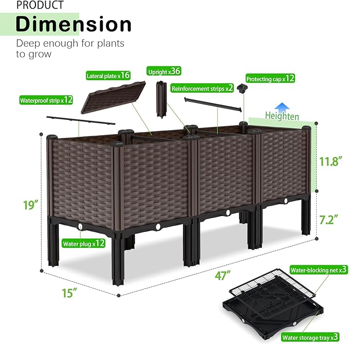 Garden Boxes Outdoor Raised Garden Bed with Legs Planter Boxes Outdoor with Easy Assembly Garden Box with Drain Outlet for Vegetables/Herbs47x15x19in