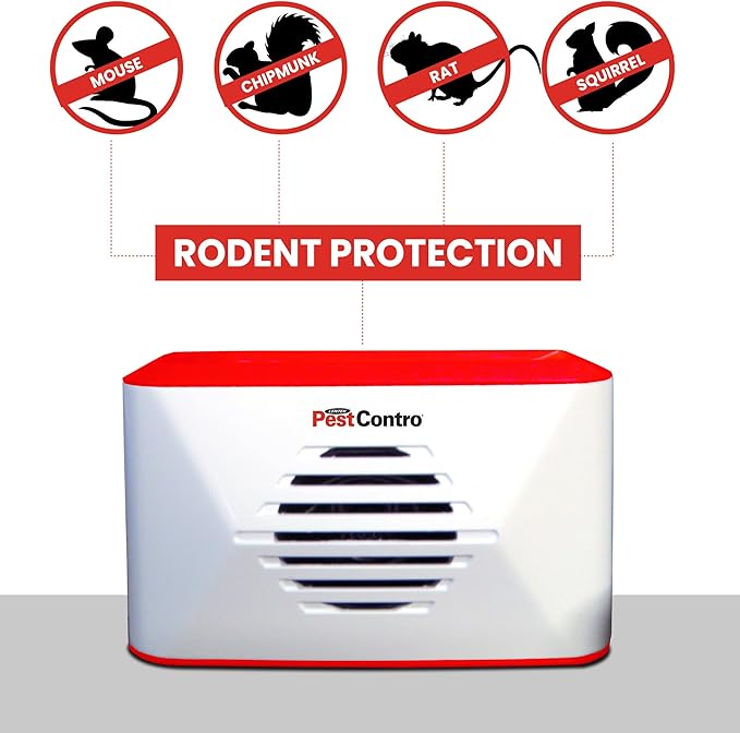 PestContro Portable Ultrasonic Rodent Repeller Cordless Non-Lethal Pest Control Dual Frequency Mice Rats Squirrels Chipmunks Kitchen Office Garage Basement Shed Storage Attic