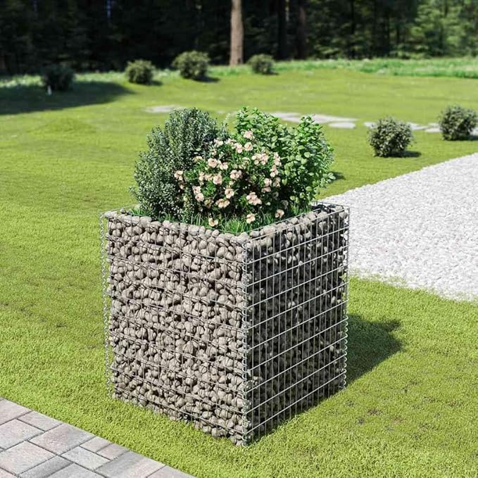 YAFF Square Gabion Raised Bed Large Metal Steel Garden Planter for Outdoor Use Silver 35.4 x 35.4 x 39.4