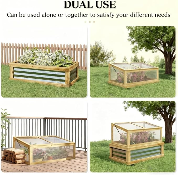 Raised Garden BedWooden Cold Frame Planter with Lean to GreenhouseRaised GFlower Bed Kit