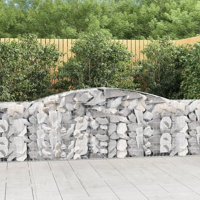 Arched Gabion Basket Set 2 Pcs 157.5 x 11.8 x 31.5/39.4 Galvanized Iron Garden Planter Box Decorative Outdoor Raised Garden Bed Sound Insulating Fence