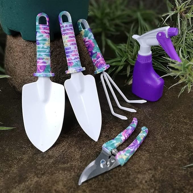 Garden Tools Set 10 Pieces Gardening Tools Garden Hand Tools with Purple Floral Print Ergonomic Handle &amp Carrying Case (Color : Blue)