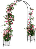 Metal Garden Arch Trellis for Climbing Plants Outdoor 8.2FT Garden Arbors Archway Arched Trellis with Planter Boxes Wedding Arches for Ceremony Arch Backdrop Stands for Party Decorations Black