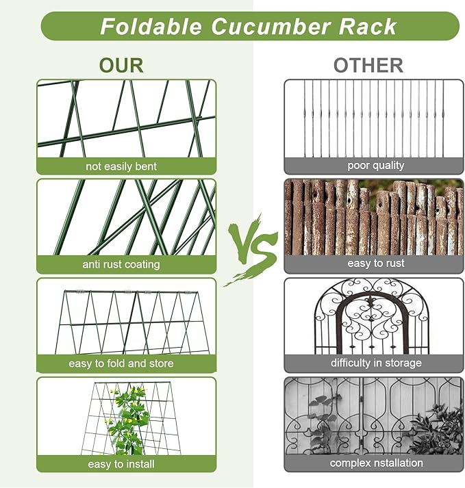 Amoskey Cucumber Trellis Garden Trellis for Climbing Plants Outdoor Foldable A-Frame Trellis Cucumber Trellis for Raised Bed for Cucumbers Peas or Tomatoes (Green Bold Large Grid 46''H*36'W)