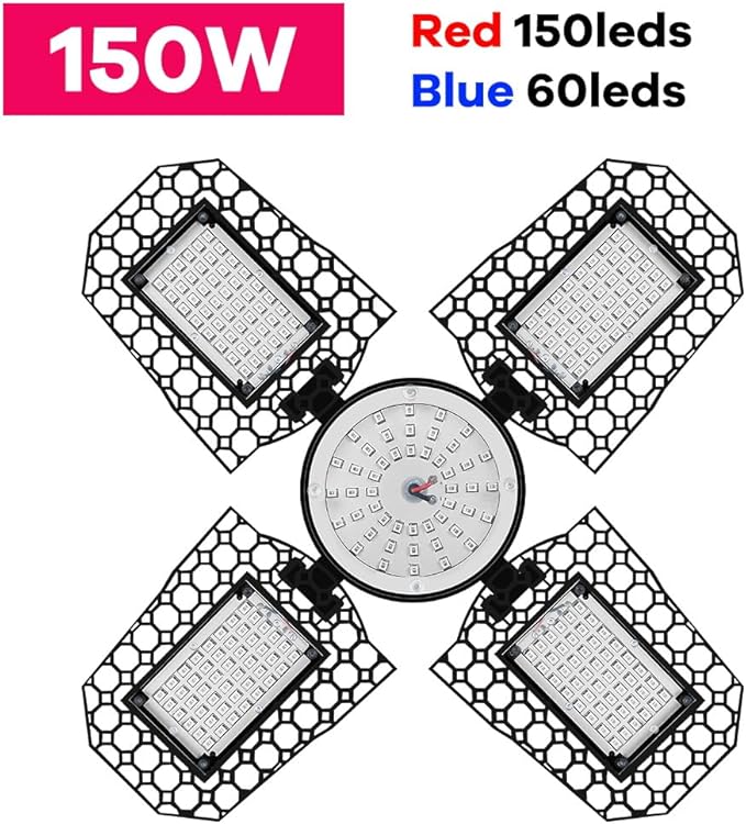 4Pack 150W Deformable LED Grow Lamp Sunlight E27/E26 Full Spectrum Plants Lights 4Adjustable Panels Greenhouse Tent Hydroponics Lamps 100-277V Garden Vegetables Fruit Flower Seed Indoors Fill Lighting