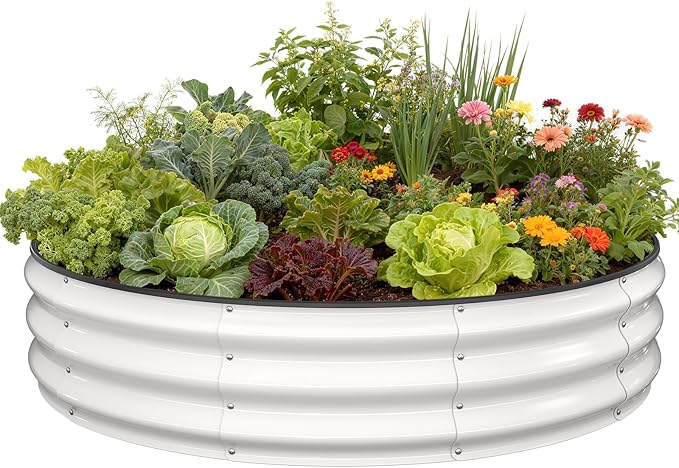 Galvanized Raised Garden Bed 4×4×1 FT Round Metal Raised Garden Bed Outdoor Planter Box with Open Bottom Rust-Resistant Steel Garden Bed for Vegetables Herbs Flowers Easy Assembly