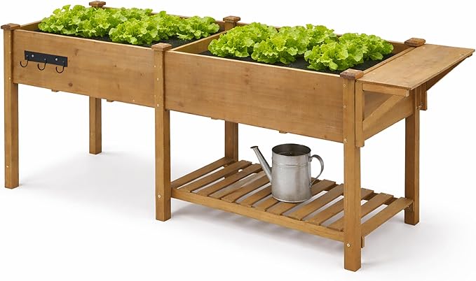 Raised Garden Bed with Legs OutdoorElevated Garden BoxStorage Shelf Protective Liner for BackyardPatioBalcony80x23x30in (Brown)