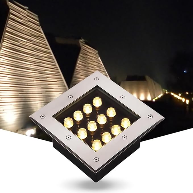 LED Landscape Lights - Outdoor Buried LightsTempered Glass Embedded Spotlight IP66 Waterproof One-Piece Optical Lens Ground Light Garden Courtyard Floor LampGreen-3W