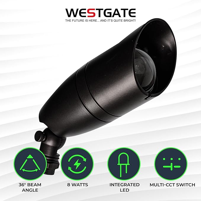 Outdoor Landscape Spotlights – 3000K/4000K/5000K Color Changing Options in Aluminum Housing – 120V Integrated LED Outdoor Spot Light with Shroud for Yard Lawn Garden Walkway and Pathway (8W Black)