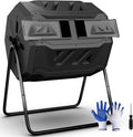 SUPER DEAL Outdoor Compost Tumbler 43 Gallon Dual Chamber BPA Free Large Compost Bin 360° Rotating Tumbling Composter for Garden Yard Black