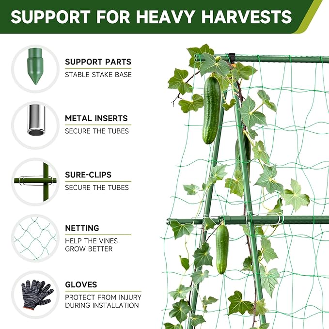 HIRALIY A Frame Cucumber Trellis for Climbing Plants Outdoor 57 x 31 Heavy Duty Metal Garden Trellis Rustproof Plant Support for Tomato Grape Bean Raised Bed and Vegetable Gardens Green