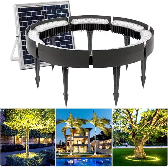 Solar Garden Lights Low Voltage Landscape Tree Ring Lights Landscape Spotlights for Palm Tree Planters Lawn(Gold 2000KPack of 7)