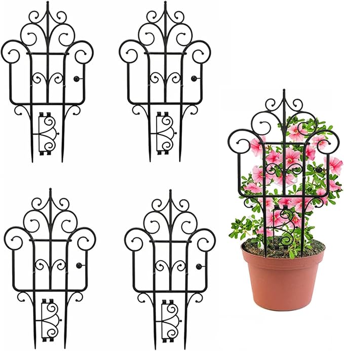 5 Pcs Plant Climbing Trellis Small Garden Plastic Fence for Potted Plants Outdoor Mini Garden Trellis for Climbing Plants Vine Ivy Flower Plant Suppor(Black)