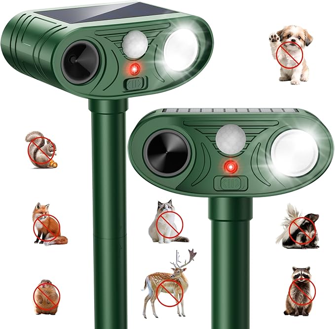 2026 Upgraded Solar Ultrasonic Animal Repellent Outdoor Deer Cat Repellent with Motion Sensor Flash LightIP65 Waterproof Repeller Keep Rodent Squirrel Raccoon Opossum Skunk Out of Yard Farm (2)
