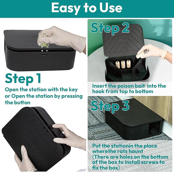 Rat Station Box with 1 Key Complete Rodent Solution Keeps Rats Away Pet &amp Child-Safe Lock &amp Key Available Reusable &amp Long-Lasting Indoor &amp Outdoor 4 Pack