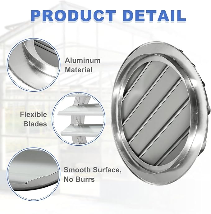 PATIKIL 12 Inch Aluminum Vent Cover Louver Shutter Exhaust Fan Louvered Vent Automatic Gravity Round Grill Self-Closing Vent Cover for Greenhouse Industrial Exhaust HVAC System White