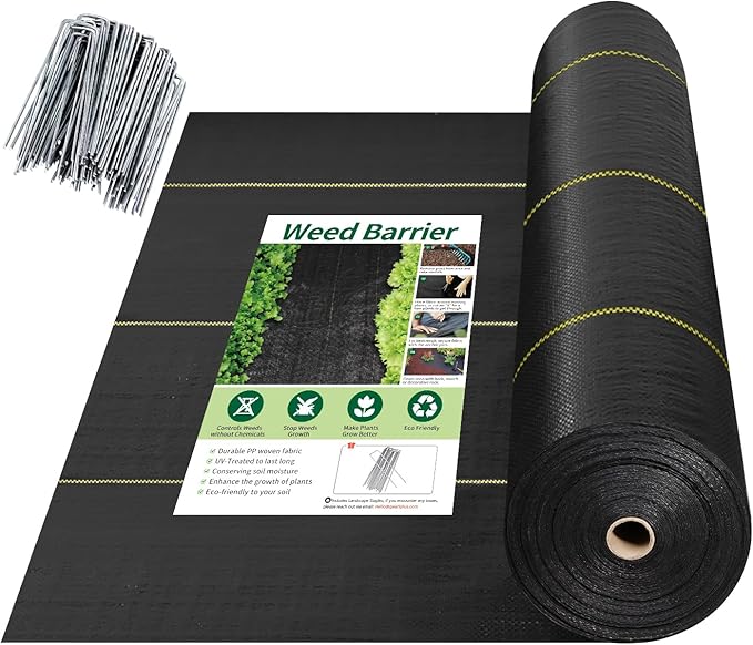 Shade&ampBeyond Custom 4ftx56ft Weed Barrier Fabric 3.5oz Heavy Duty Landscape Fabric with Superior Permeability Weed Control Garden Woven Ground Cloth with Staples