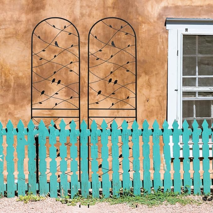 Heavy-Duty Metal Garden Trellis for Climbing Plants – Rust-Resistant Outdoor Flower Support with Decorative Bird Design (4 Pack-H86'')