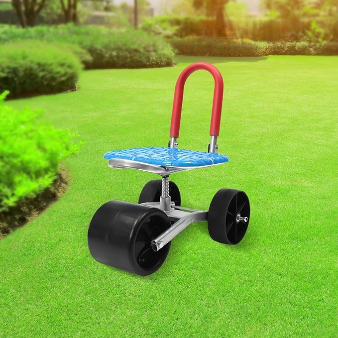 L-Shaped Rolling Garden Cart Seat with Wheels 360° Swivel Gardening Helper New