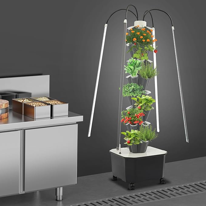 Hydroponic Growing System Tower 8 Layered 40 Slots Hydroponic Tower with LED Grow Lights Indoor Hydroponic Garden Vegetable Herb Grow Suitable for Balconies Courtyards Roofs