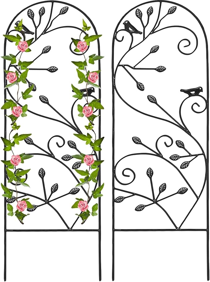 AMAGABELI GARDEN &amp HOME 2 Pack Garden Trellis for Climbing Plants 47 x 16 Black Iron Potted Support Vines Metal Wire Plant Trellis for Climbing Vegetables Flower Patio Roses Cucumbers Supports