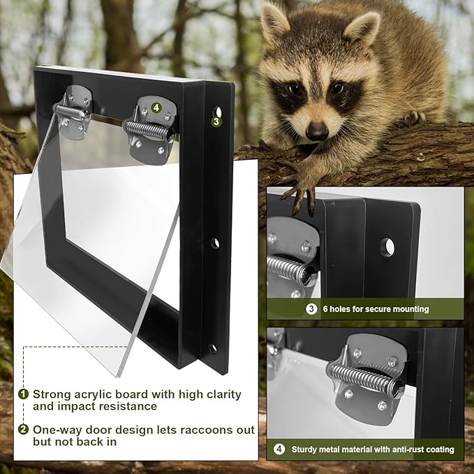 JINKEY Raccoon Excluder One Way Door Safe Removal Raccoons Trap Contactless Exclusion Device for AtticsUnder Decks &amp Chimneys Raccoon One Way Exclusion Door