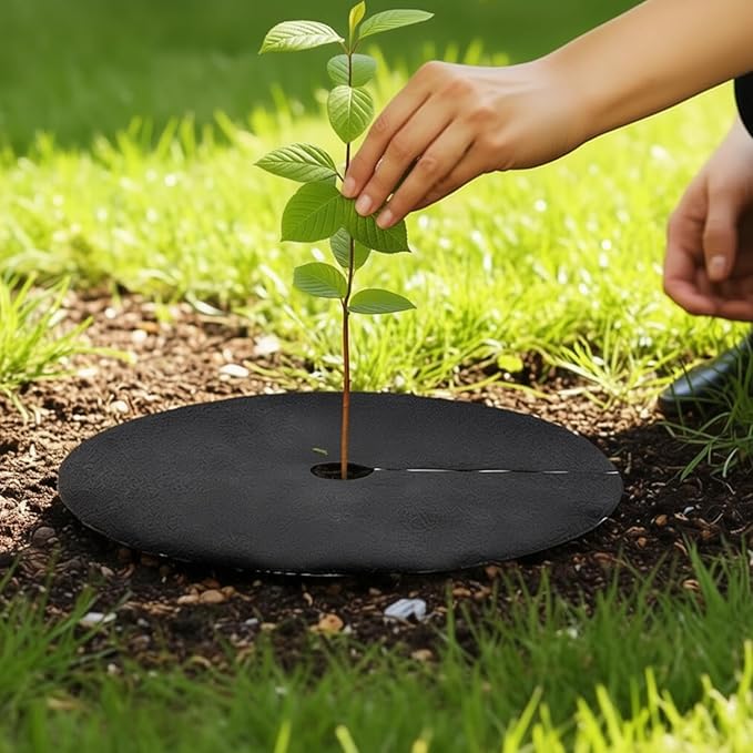 Weed Barrier Mats 20.5 Inch 30 Pcs Tree Rings Landscaping with 2.4 Inch Hole Plant Protector Non Woven Mulch Ring