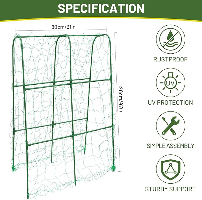 Compact U-Shaped Plant Trellis for Peas Beans &amp Light Climbing Plants - Rust-Resistant Foldable Design Lightweight Steel Ideal for Raised Beds &amp Patio Gardens(31 W x 47 H)