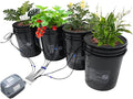 DWC Hydroponics Growing System 5-Gallon Deep Water Culture Recirculating Drip Garden System with Multi-Purpose Air Hose Air Pump and Air Stone (4 Bucket + Reservoir Kit)