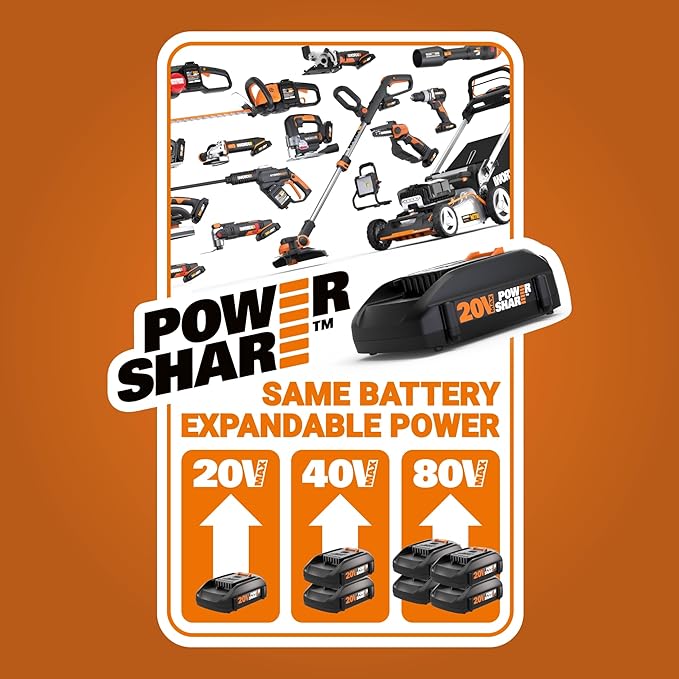 WORX Cordless Leaf Blower Electric Blower with Turbine Fan Blowers for Lawn Care with 2 Speed Control Battery &amp Charger Included WG547