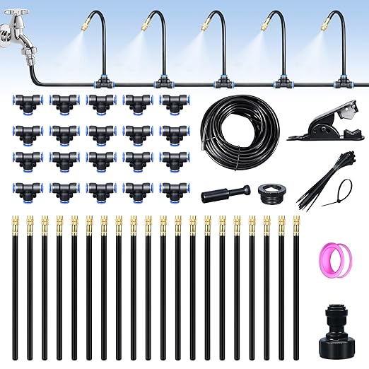 ASEVAT 65FT Drip Irrigation Kit Plant Watering System Quick-Connect Micro Misting kit for Greenhouse Blank Distribution Tubing DIY Automatic Irrigation Equipment Set for Garden