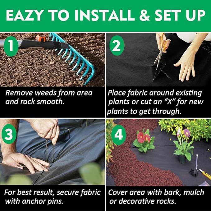 Premium 5oz Pro Weed Barrier Landscape Fabric Ground Cover Heavy Duty Commercial Anti-Weed Gardening Mat 6ft x 200ft Black