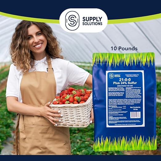 Supply Solutions 21-0-0-24S Ammonium Sulfate for Deep Green Plants - Soil Acidifier for Blueberry Blooms Azalea and Magnolia Tree Fertilizer - Sulfur for Plants Nitrogen Fertilizer (10 Pounds)