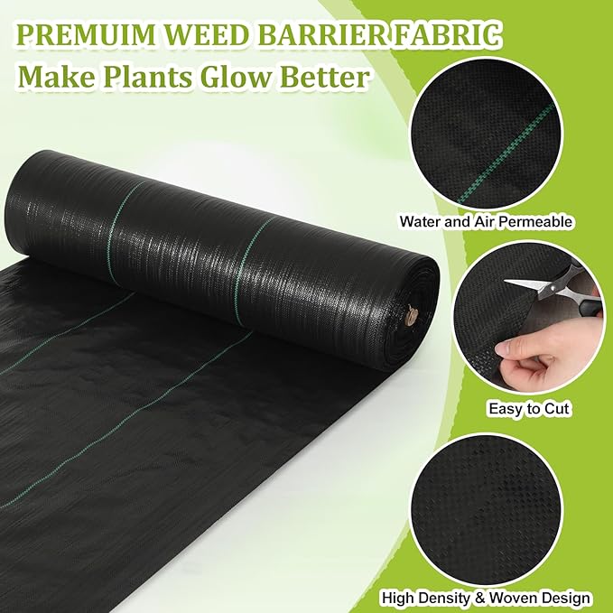 6x500ft Weed Barrier Fabric Heavy Duty 3.2oz Weed Barrier Fabric Easy Setup Woven Landscaping Block Cover Mat for Outdoor Patio Lawn