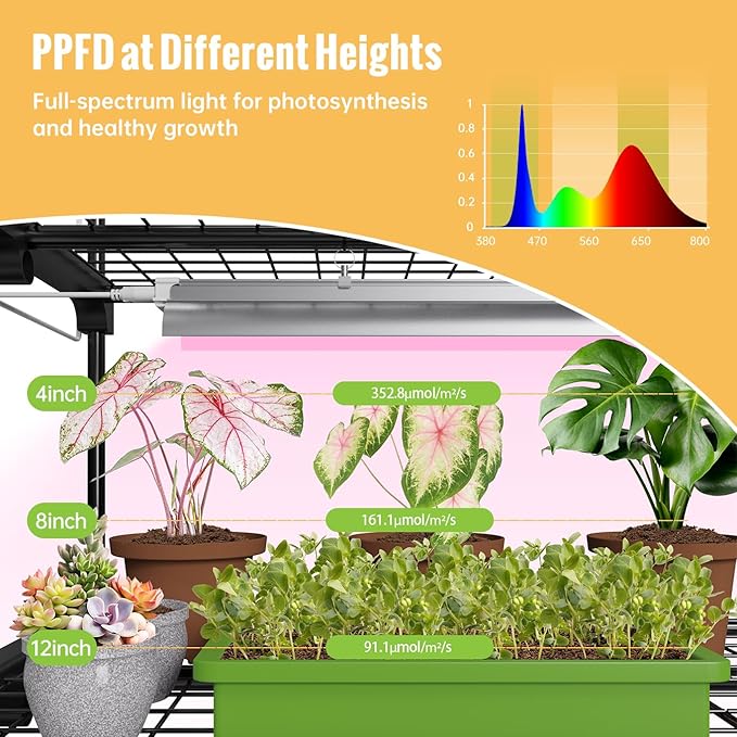 Indoor Greenhouse with Grow Light 3-Tier Plant Stand with PVC Tent Ventilation Window Bottom Pouch 20W Full Spectrum Grow Light with Timer for Seed Starting 27 L x 19 W x 49 H