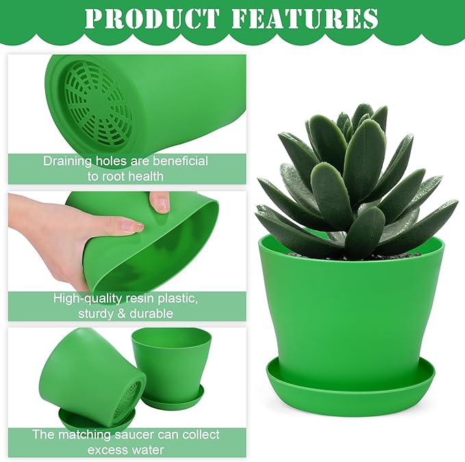 48 Pack Plastic Planters 5.5 Inch Flower Plant Pots Indoor Set Thickened Seedling Nursery Pots Seed Starting Pots with Drainage Holes Saucers Mini Garden Tool for Home Office Garden Multicolor