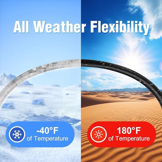 Garden Hose 50 ft x 5/8 in Heavy Duty Water Hose Flexible and Durable Lightweight Rubber Hybrid Hose Leak-Free Connections Male to Female 3/4'' Brass Fittings for Patio Lawn Black