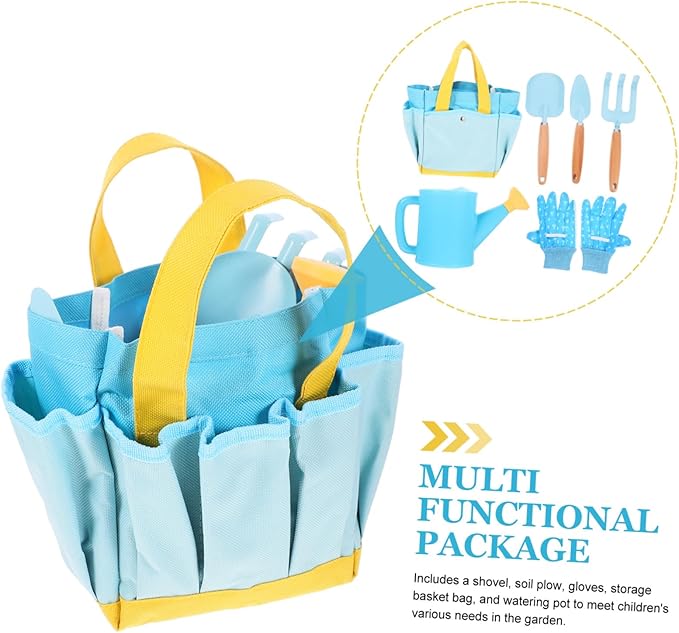 Garden Planting Tools Set with Wooden Handles Shovel Rake Watering Pot for Digging Play and Soil Transplanting Preschool Outdoor