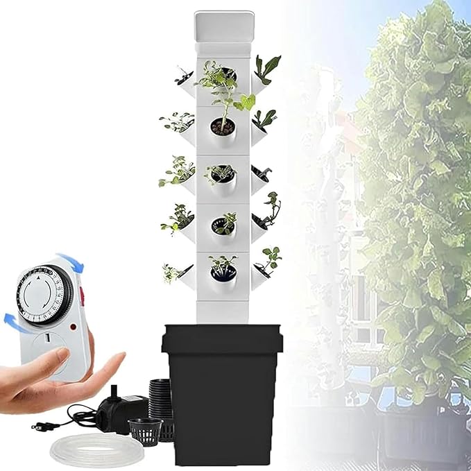 Hydroponic Tower for Garden Pot Moisturizing Pump/Timer/Adapter Cultivation Kit for Herbs Fruits and Vegetable Pots 24 Holes // 1 Piece