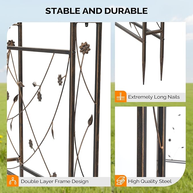 VINGLI Garden Arbor Arch for Wedding Ceremony Party Christmas Garden Decor Steel Garden Trellis for Plant Climbing Pergola for Garden Backyard Lawn (Arch Top Bronze)