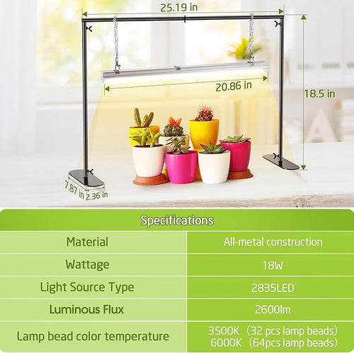 1 Pack Seedling Grow Light with Stand for Indoor Plants 18W Full Spectrum LED Grow Lamp with Metal Stand Height Adjustable Seedling Grow Light for Seed Starting Germination Hydroponic