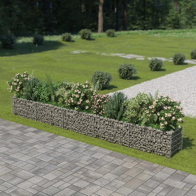 Gabion Raised Bed Gardening Box Patio planters Garden beds Outdoor Raised Flower Bed Suitable for Nursery Orchard Arboretum Corridor Galvanized Steel 177.2x19.7x19.7