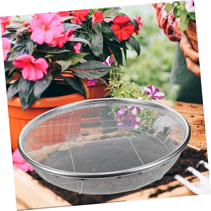 Manual Soil Sieve Stainless Steel Soil Sifter Gardening Soil Sieve Sifting Pan 14 Inches Diameter Lightweight Easy to Operate for Garden Supplies