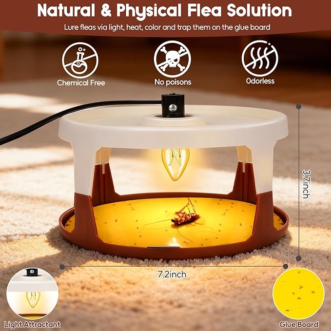 Flea Traps for Inside Your Home 2 Pack Indoor Flea Light Electric Bed Bug Insect Killer with 8 Sticky Pads &amp 8 Light Bulb Replacement Natural Pest Control w/Glue Discs Refills Safe for Kid Pet