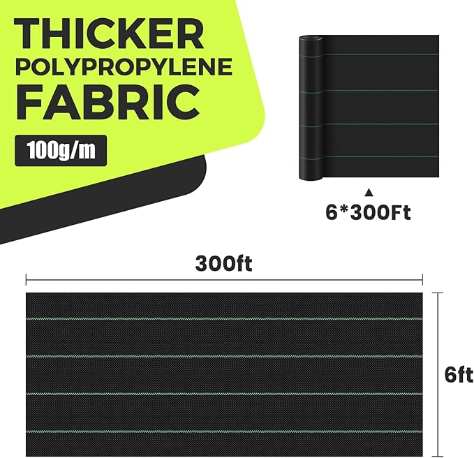 Driveway Fabric Weed Barrier Landscape Fabric Heavy Duty Garden 6ft x 300ft Landscaping Fabric Outdoor Weed Mat Weed Control Gardening Mat Geotextile Fabric