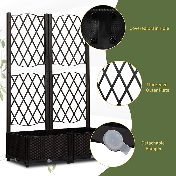 Raised Garden Bed with Trellis Outdoor Free-Standing Trellis Planter Box with Drainage Holes Privacy Planter for Patio Above Ground Elevated Garden Bed for Outdoor Climbing Plants Vines (Brown)