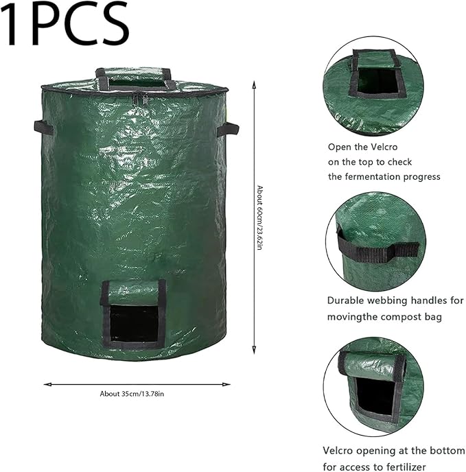 Outside Trash Storage Gardening Supplies Outdoor Garden Domestic Handle Wastebasket Home Cans Composting Container(About 35X60cm 1PCS)